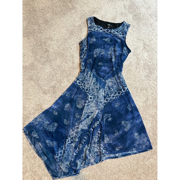 Simply Vera Vera Wang Paisley Print Sleeveless Dress Blue Boho L‎ - Picture 1 of 3